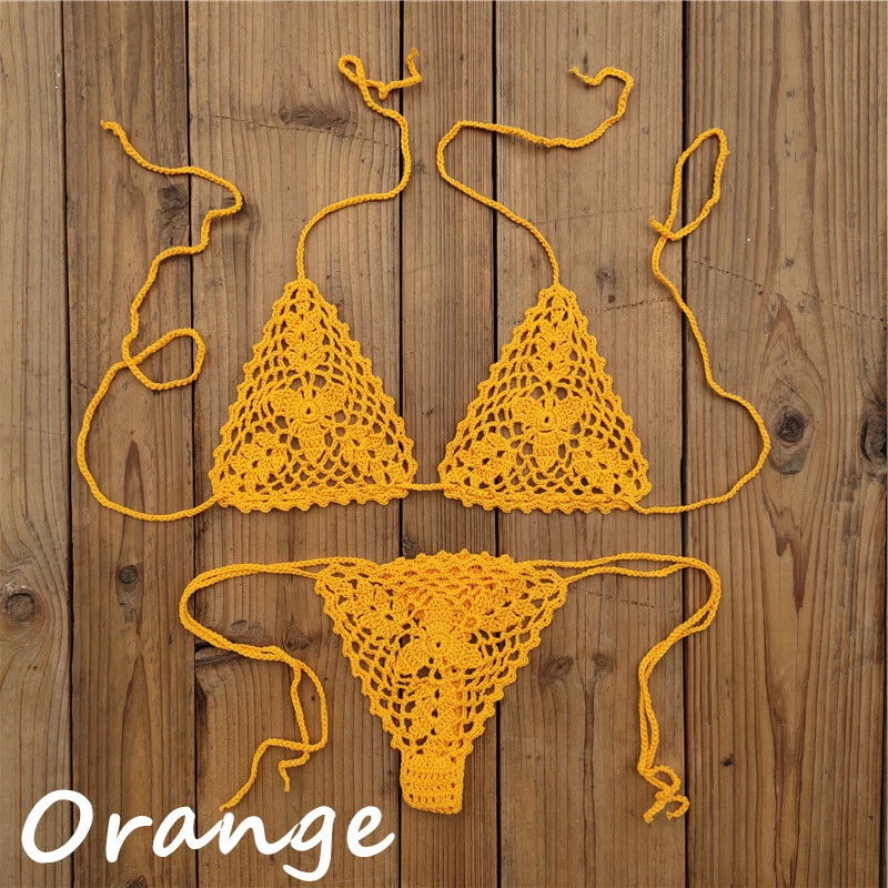 Micro Traje de baño de ganchillo a mano para mujer Mini conjunto de bikini extremadamente sexy estilo brasileño Foto 2 de 4