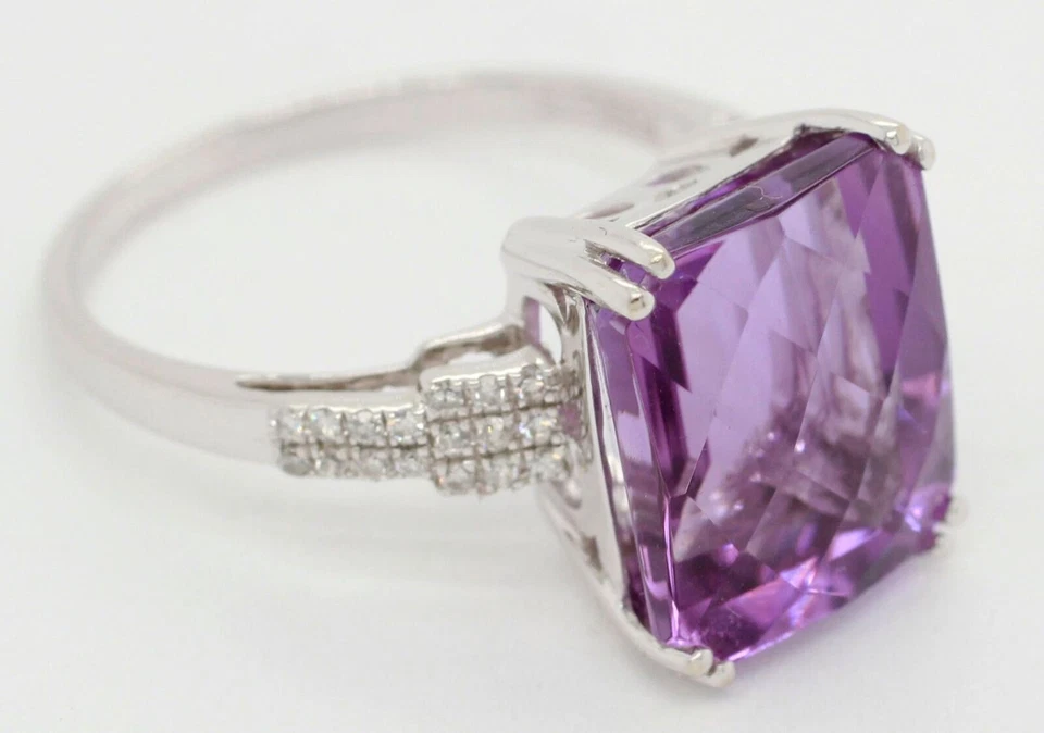 Коктейльное кольцо EFFY с аметистом и бриллиантами огранки изумруд 4 карата белое золото 14 карат - Изображение 4 из 4