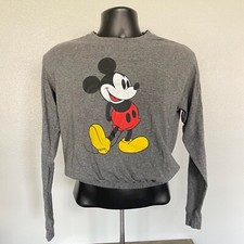Mickey Mouse Cropped Sweatshirt Disney Gray Crew Neck Pullover Womens Size M