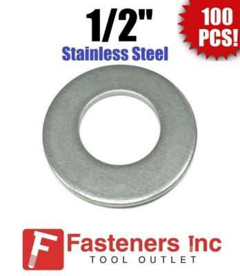 (100) 1/2'' Stainless Steel Flat Washers (18-8 Stainless) 1-1/4'' OD 