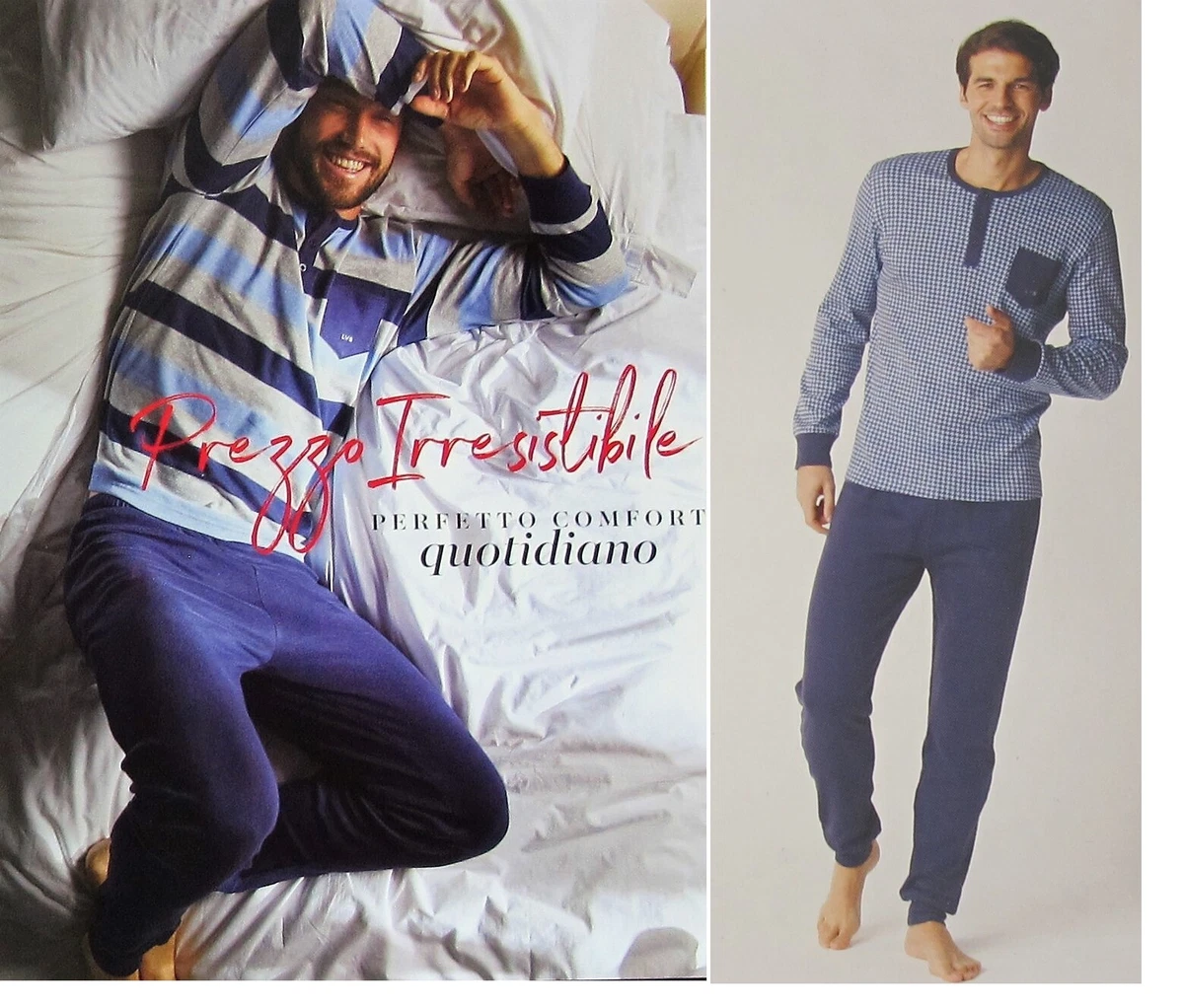 Biancheria Da Notte Da Uomo Blu A Fantasia Righe In Cotone | Acquisti Online Su - Foto 12