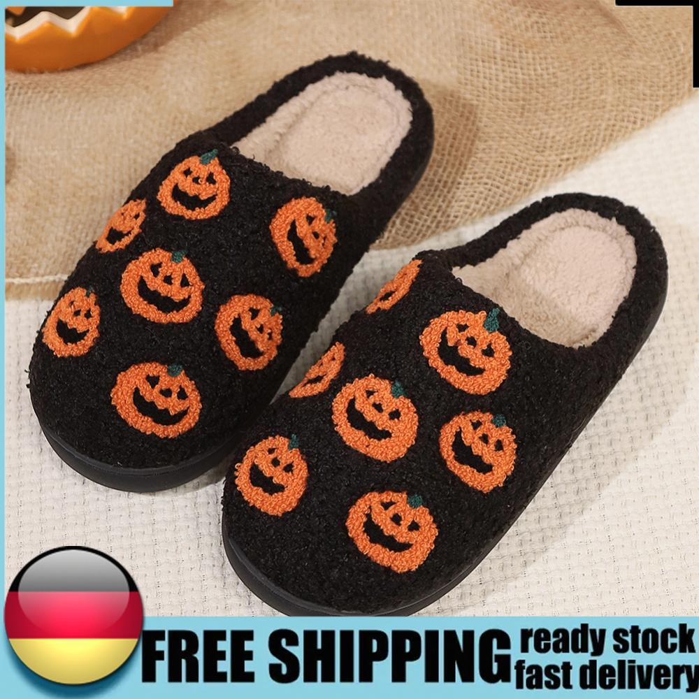 APL Halloween Pumpkin Slippers Anti Slip Fluffy Couple Slippers for Indoor Bedroom