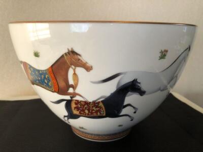 HERMES Paris Porcelain Punch Bowl Cheval d'Orient Horses Tableware