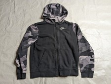 Nike Hoodie Boys L Black Gray Camo Full Zip Long Sleeve Hood Swoosh Logo