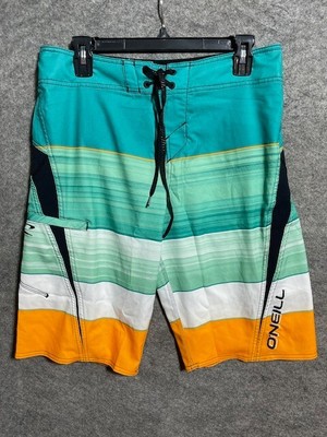 O Neill Lopez Freak Board Shorts Mens Size 30 Surfing Striped Drawstring Blue
