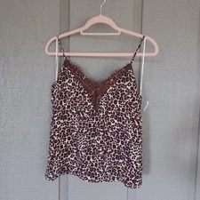 Melrose and Market Lace Trim Cami Size XS V Neck Animal Print Women Sleeveless