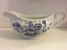 J & G Meakin Blue & White Gravyjug Gravy Sauce Boat Jug Chinaware Pottery Floral