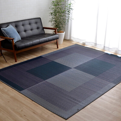 IKEHIKO Tatami mat Japanese rush grass Rug Igusa Modern Floor Asian Navy 1124