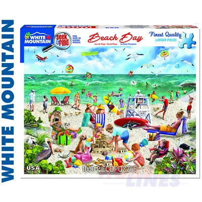 WHITE MOUNTAIN PUZZLES BEACH DAY Seek & Find 1000 Teile Super Deluxe Puzzle WHITE MOUNTAIN 1401