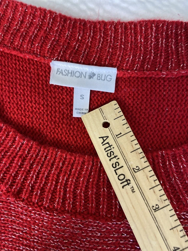 Moda Bug Rojo Cuello Redondo Manga Corta Brillo Suéter Mujer Talla S Foto 2 de 4