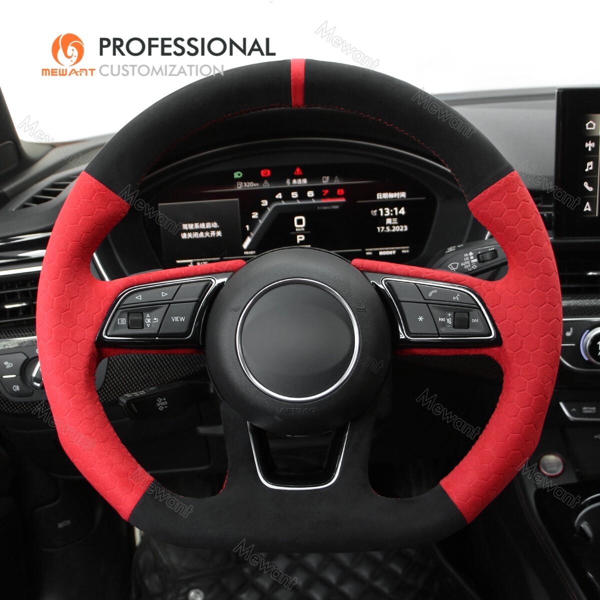 MEWANT Stitch Black Alcantara Steering Wheel Cover for Audi A3 S3 S4 S5