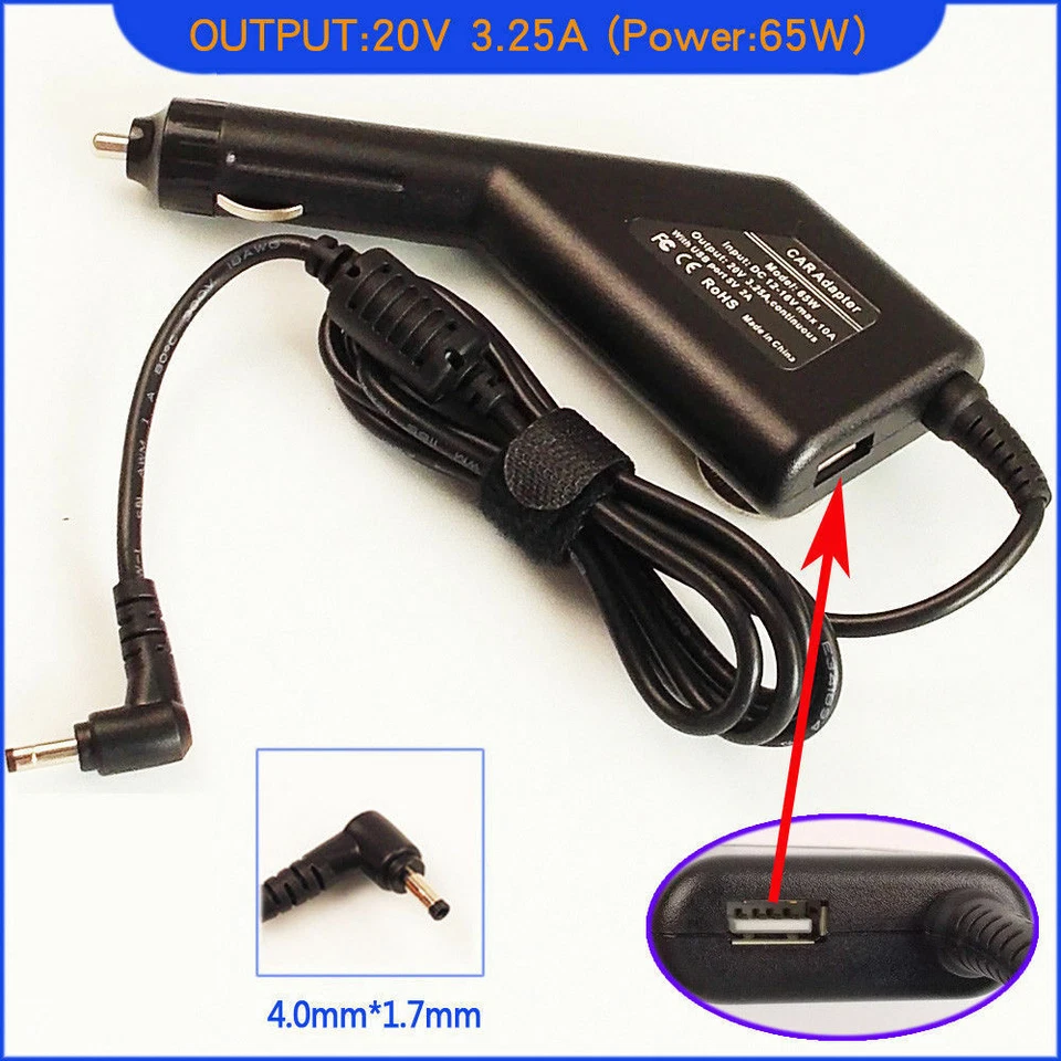 Adaptador Cargador Coche 65W 20V 3.25A DC Para Lenovo YOGA 510s 710-14ISK 80TY Foto 2 de 4