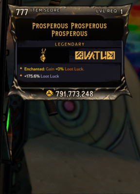 Tiny Tina's Wonderlands MODDED LEVEL 1 Prosperous Amulet (HUGE LUCK BOOST)