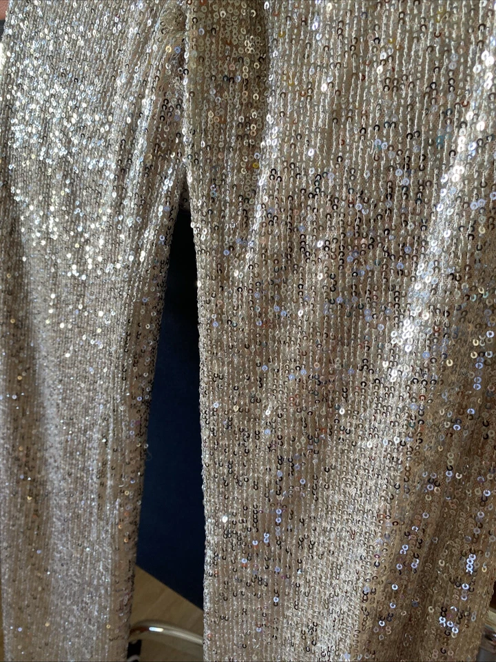 Pantalones de pierna ancha KATIEJ NYC grandes beige adornados con lentejuelas para niñas Foto 4 de 4