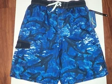 Boys Blue Swimwear Size XL (18) With Pocket With Sharks In Water  Design