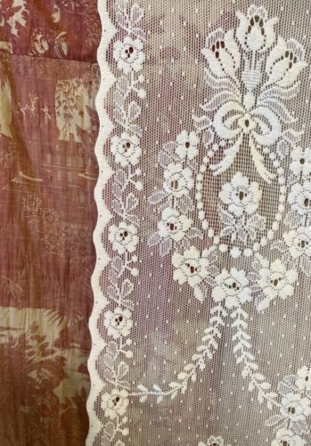 Vintage Laura Ashley Victorian Ribbons Design White Cotton Lace Curtain 53”/63” - Picture 5 of 17