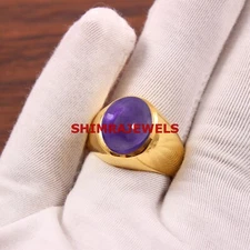 Natural Amethyst Gemstone With Gold Plated 925 Sterling Silver Men's Ring #1044