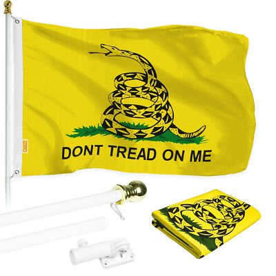 NEW G128 Gadsden Flag & Flagpole Set, 6FT White Pole and 3x5FT Printed Flag