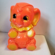 1969 Dreamland Creations 60’s Kitsch Rubber Elephant Piggy Coin Bank w/stopper