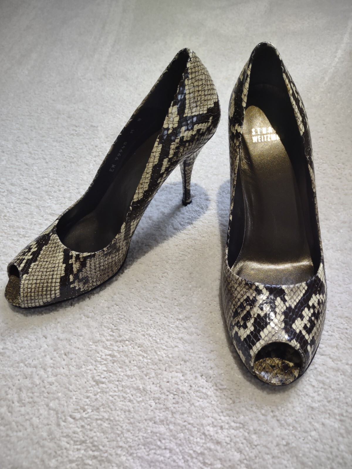 STUART WEITZMAN Python Pumps Peep Toe ITALY Snake… - image 2