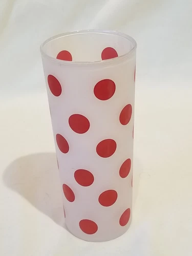 Vintage Anchor Hocking Iced Tea Red Polka Dot Frosted Glass Tumbler MCM