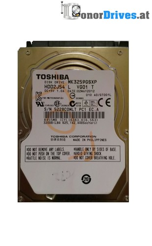 Toshiba HDD2J54 - MK3259GSXP - 320GB - SATA - PCB G002825A Rev.*
