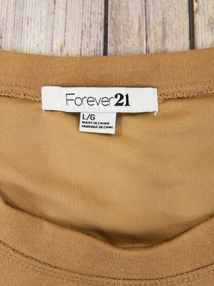 Forever 21 Top Blouse Women Size L Beige Long Sleeves Sequin Shoulder Casual B10 - Image 4 of 4