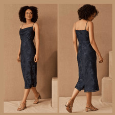 Hutch Anthropologie BHLDN Kinsey Midi Dress Navy Blue Jacquard size 10