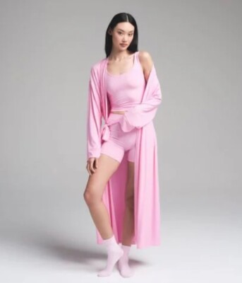 Skims Women's Pink Long Robe Bubble Gum | eBay