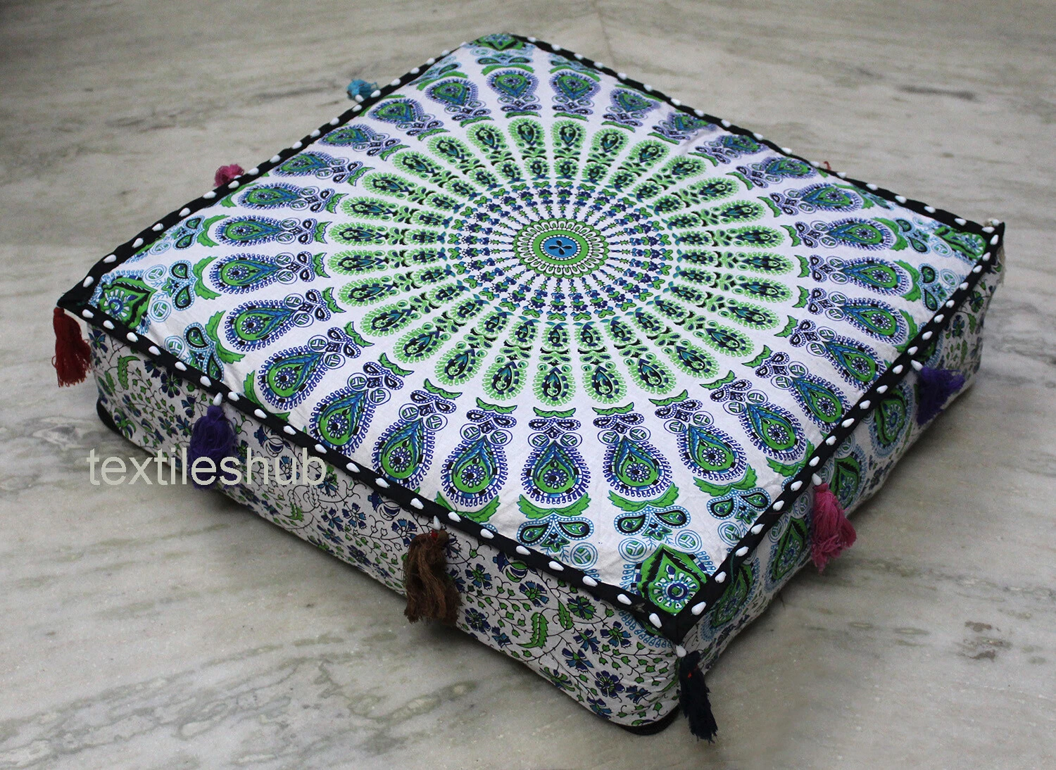 18" Mandala Square Floor Pillow Cushion Cover Pet Bed Indian Peacock Style Throw