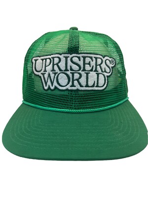 Panda Express Up Risers World Green Trucker Hat Cap All Mesh w Rope Snapback EUC