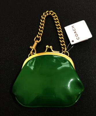 NEW Coach Hamptons Ltd Ed Patent Emerald Green Leather Coin Purse