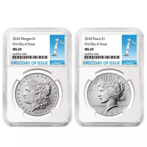 2pc Set - 2024 $1 Morgan and Peace Silver Dollar NGC MS69 FDI First Label