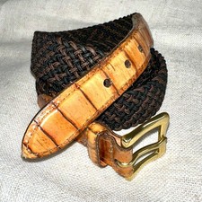 Martin Dingman Black Braided Elastic Belt W/Leather Ends 34 Hand Made in USA 212