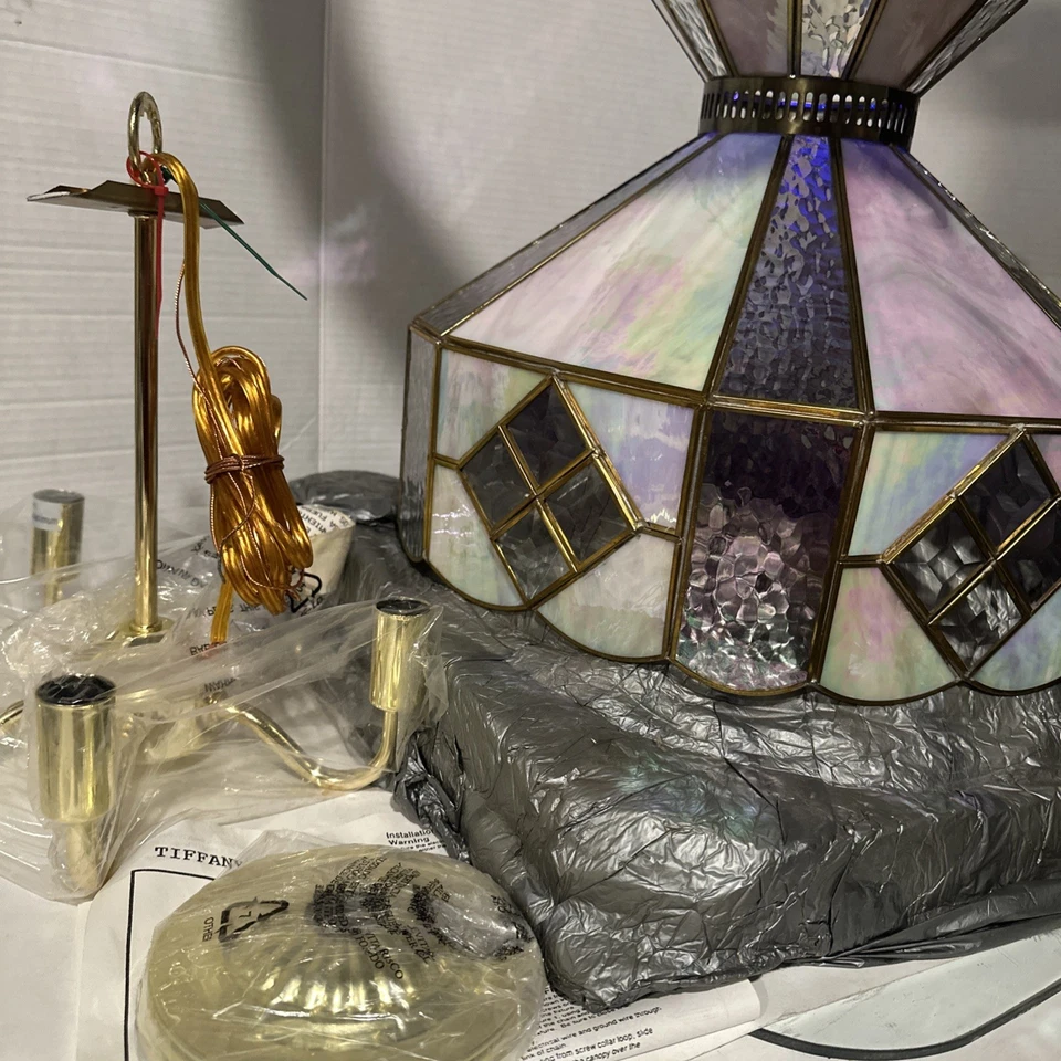NUEVO ACCESORIO DE LUZ TIFFANY CON HERMOSO Plomo Iridiscente y Dorado Ver Foto Foto 2 de 4