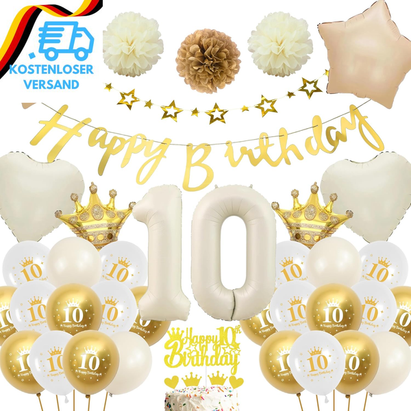Deko 10 Geburtstag MäDchen Junge - Weiß Gold Luftballons Geburtstagsdeko Ballons-image