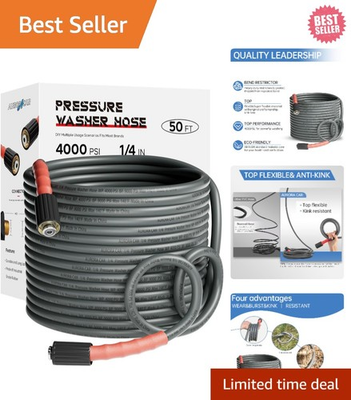 #ad Heavy Duty 50FT Pressure Washer Hose Kink Resistant M22 Fittings 4000 PSI $50.34