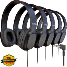 5 Pack Bulk Wired On-Ear Headphones Black 3.5mm Connector