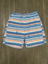 Vintage LL Bean Swim Trunks board Shorts Men blue Orange Stripe Lined Medium