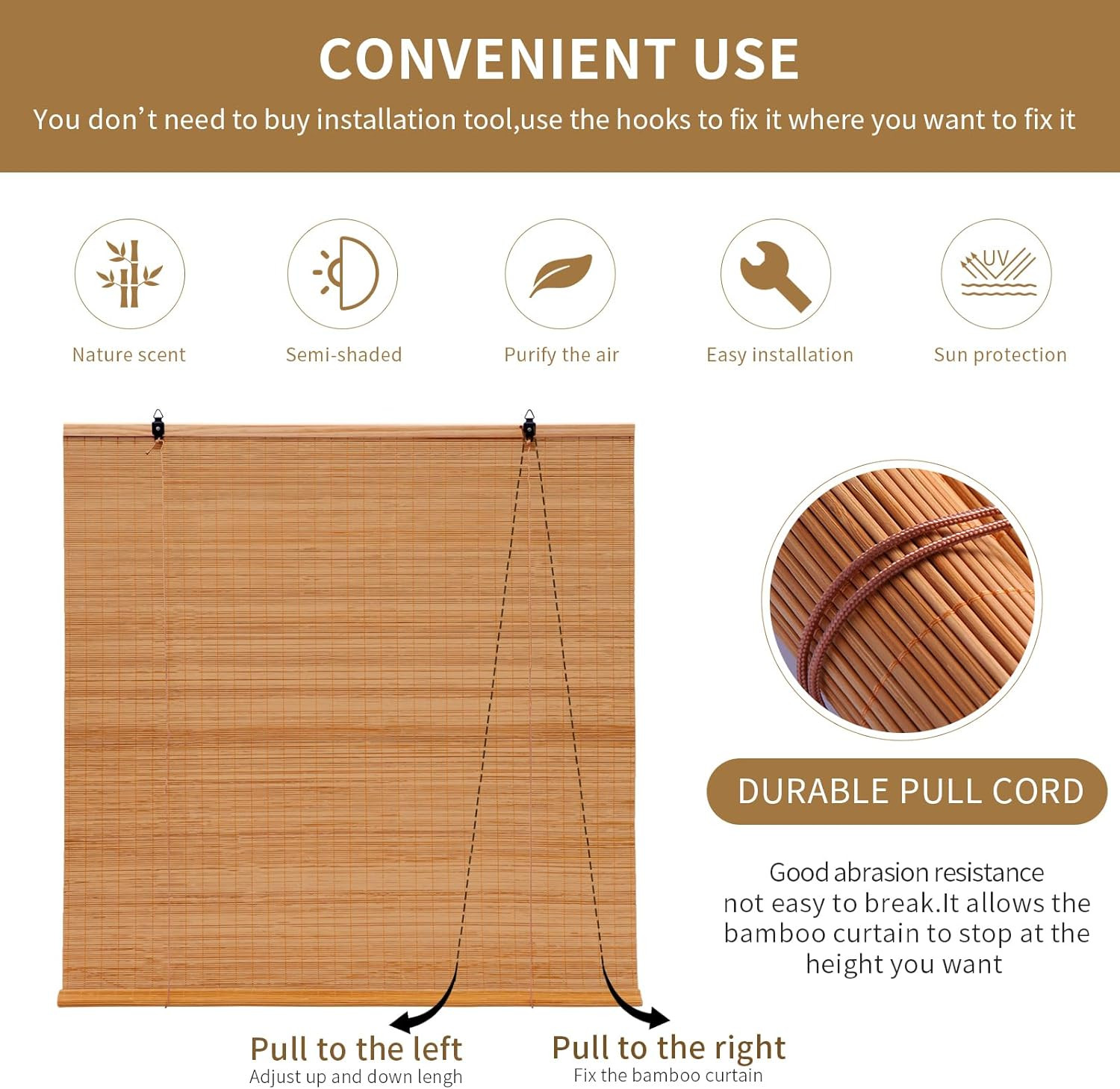 Bamboo Shades for Windows,Bamboo Blinds for Outdoor Patio,Custom Size, Privacy P