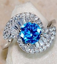 1CT Blue Topaz  Topaz 925 Solid Sterling Silver Ring Jewelry Sz 7 UB3-3