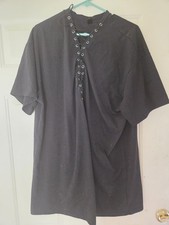 Black Lace Up Long Shirt Black Extra Large