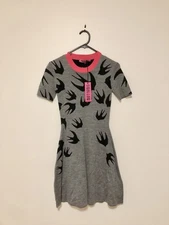 McQ Alexander McQueen Grey Wool Swallow Bird Pattern Dress, Sz XS - NWT, Flawed