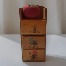 Vintage Wall Mount Wood Sewing Chest of Drawers Storage Box 3 drawers labeled