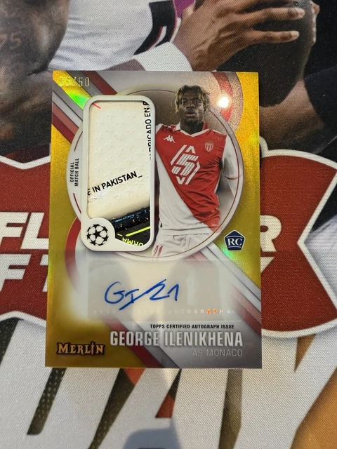 2024-25 Topps Merlin AS Monaco George Ilenikhena Match Ball RC Rookie /50 Auto