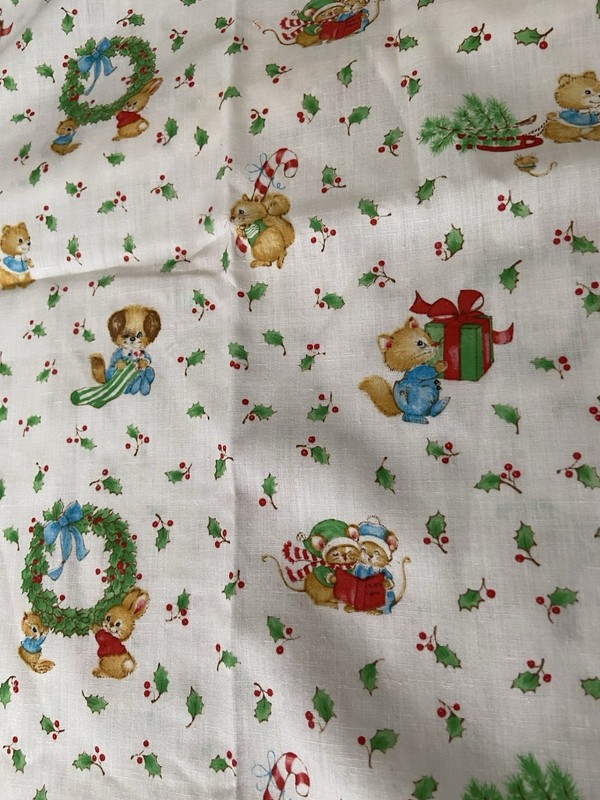 Vintage 2 Yards 23” Baby Animals Christmas Holiday Fabric Spings Mills Cotton