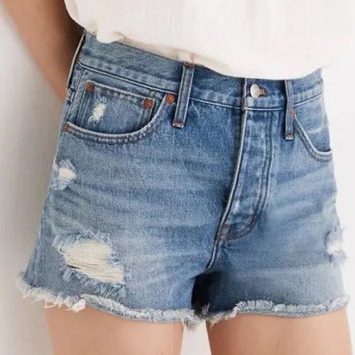 Madewell Relaxed Denim Shorts Women29 Blue Excellent Distressed Button Fly MC641
