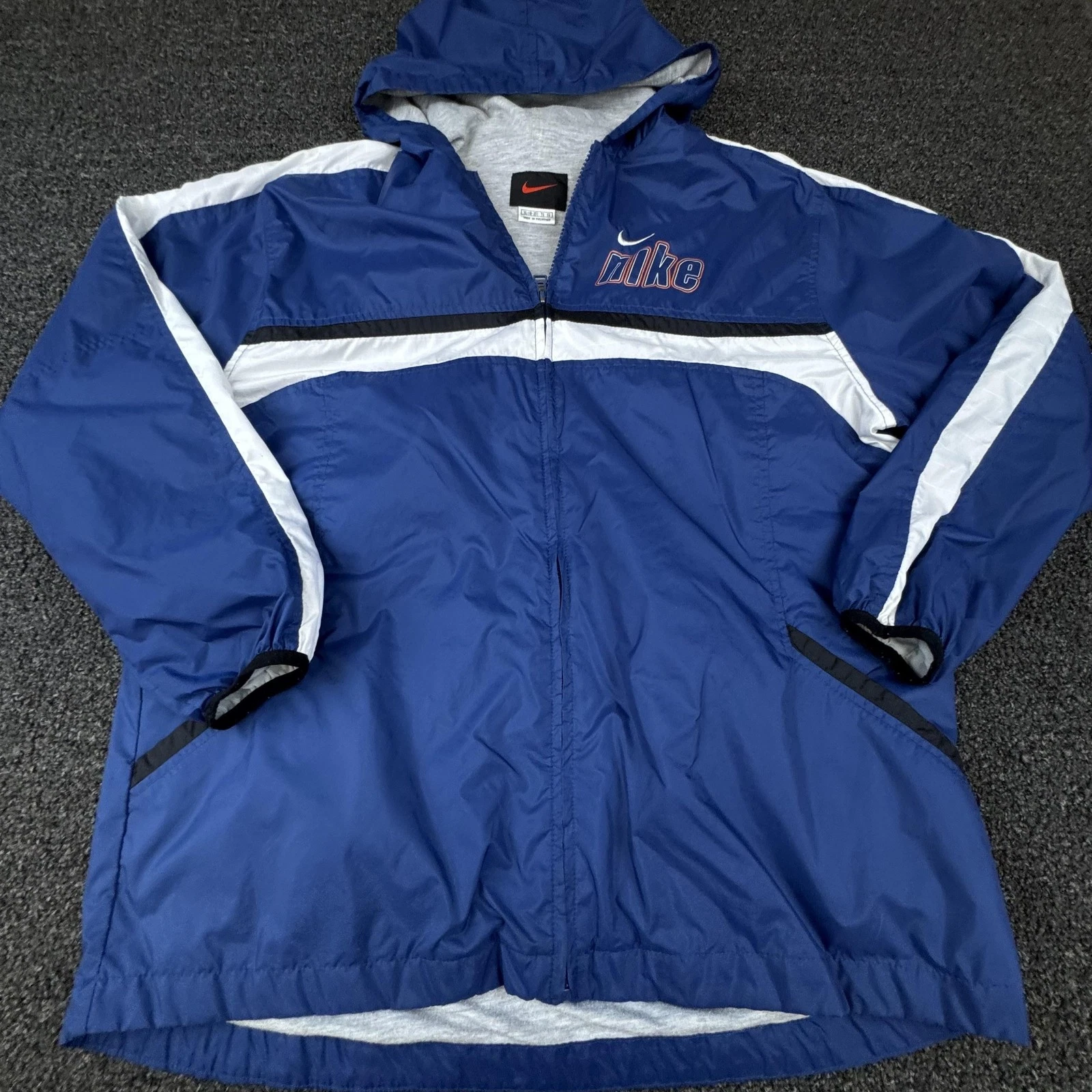 Nike Jacket Mens Extra Large Blue White Hooded Windbreaker Full Zip Athletic 00s