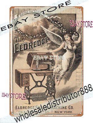 Tin Sign 1880s Eldredge Sewing Machine Antique Trade Card Decor decor in home