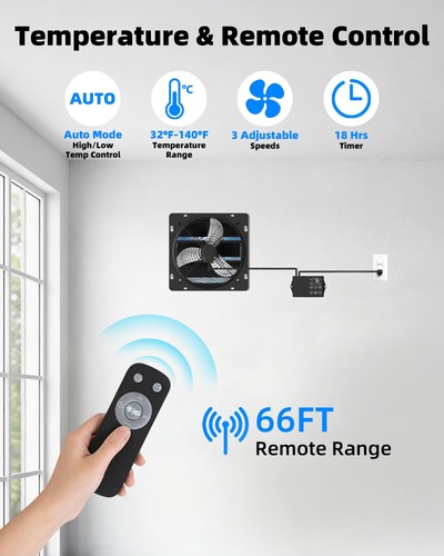 8'' Upgraded Shutter Exhaust Fan with Thermostat & Remote, 760 CFM Wall Mount... - 第 2/8 張圖片
